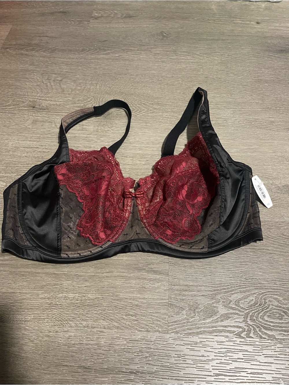 Adore Me Burgundy and Black Lace Underwire Bra